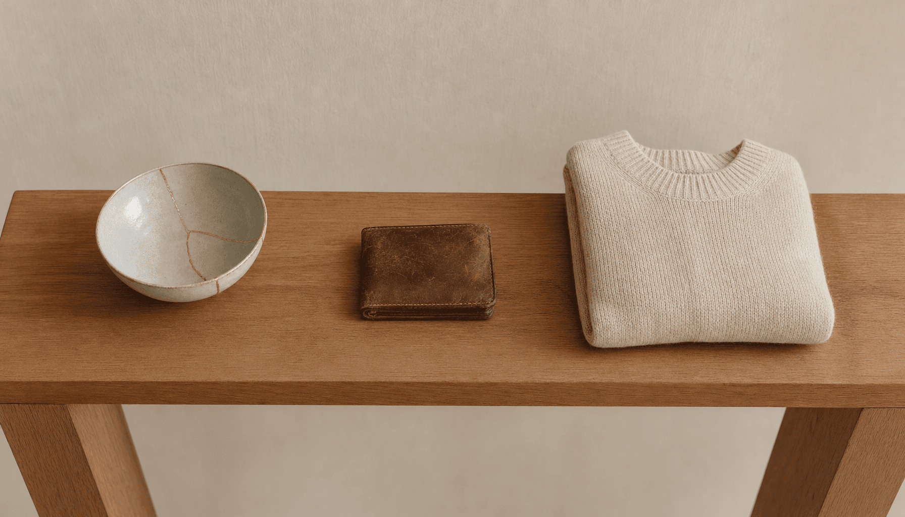Minimal shelf with well-used everyday items